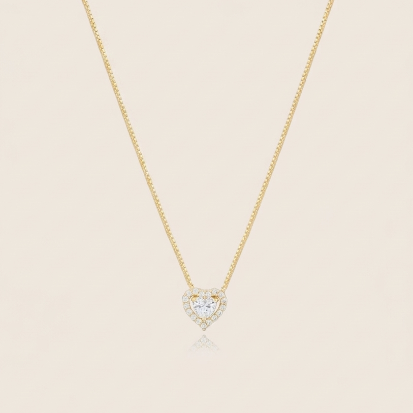 Colar Coração Zircônias | Folheado Ouro 18k