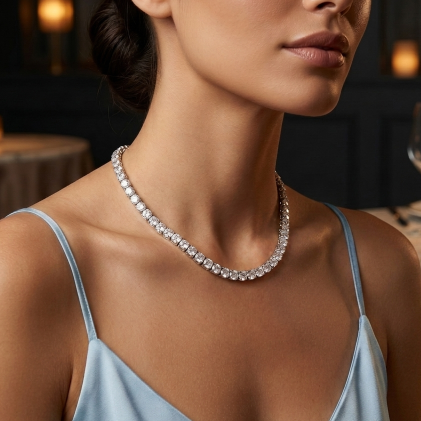 Colar Choker Riviera de Zircônias | Folheado Prata 1000