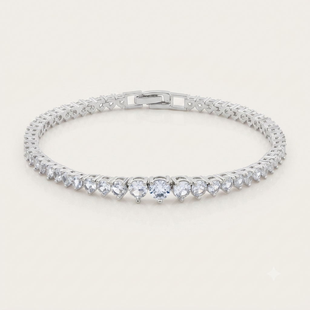 Pulseira Riviera de Zircônias Redondas | Folheado Ródio Branco