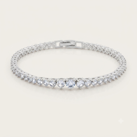 Pulseira Riviera de Zircônias Redondas | Folheado Ródio Branco