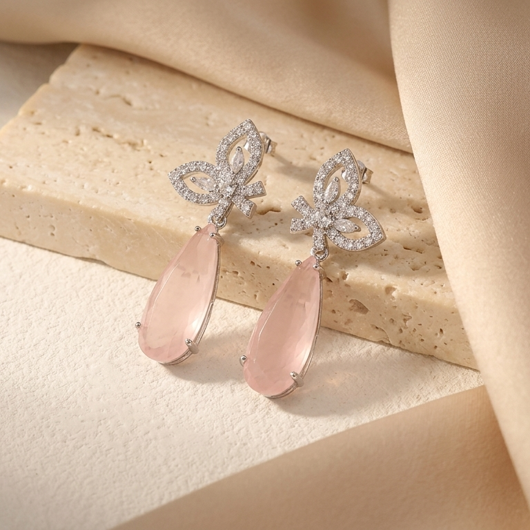 Brinco Gota com Zircônias | Rosa