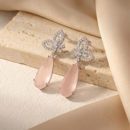 Brinco Gota com Zircônias | Rosa