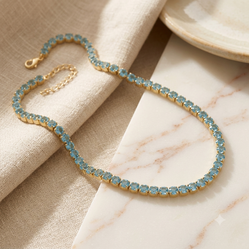 Colar Choker Riviera de Zircônias | Folheado Ouro 18k - Azul