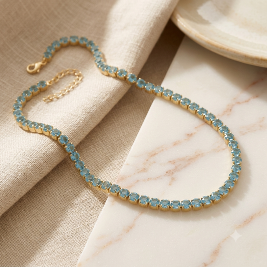 Colar Choker Riviera de Zircônias | Folheado Ouro 18k - Azul