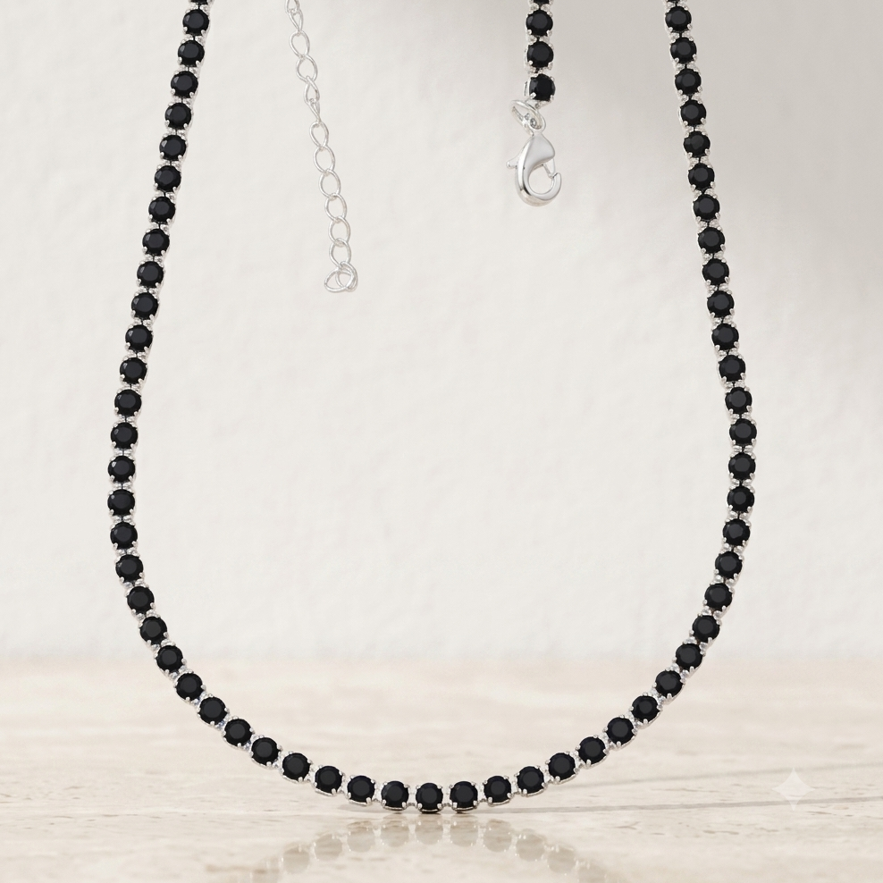 Colar Choker Riviera de Zircônias | Folheado Prata 1000 - Preto