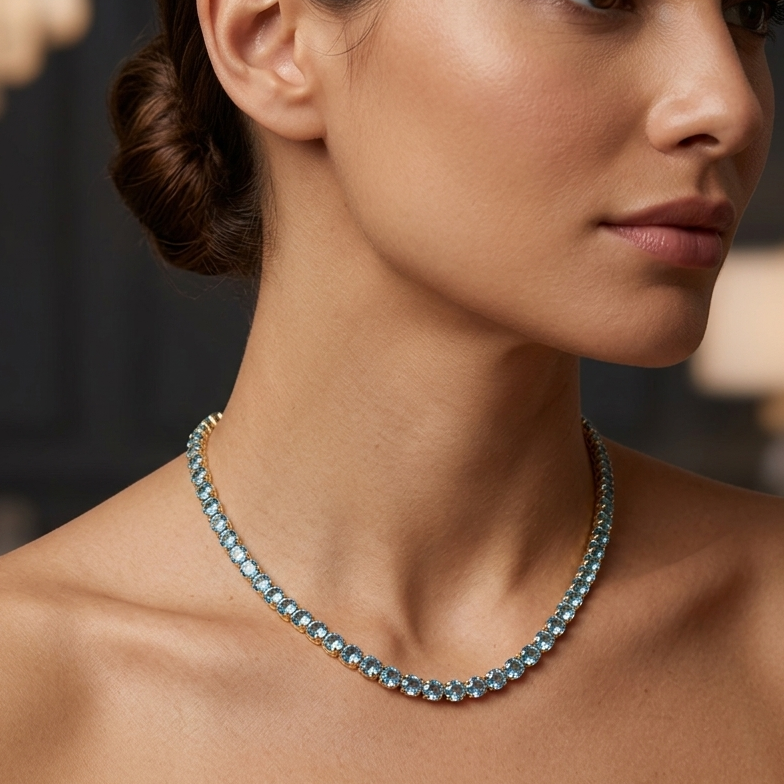 Colar Choker Riviera de Zircônias | Folheado Ouro 18k - Azul