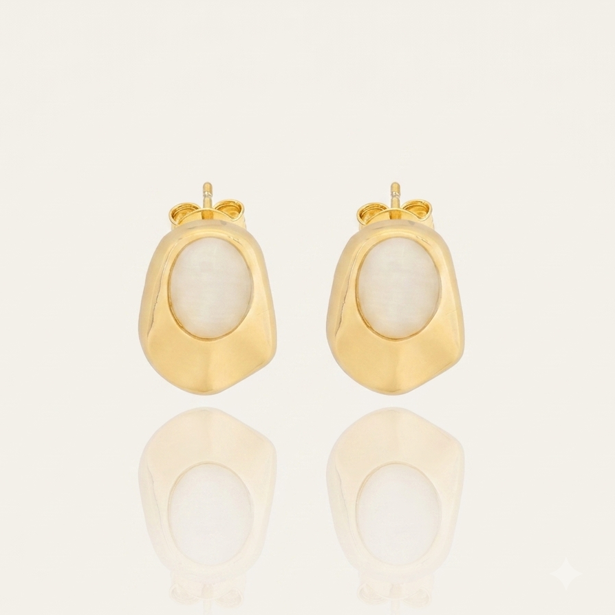 Brinco Orgânico com Pedra | Folheado Ouro 18k