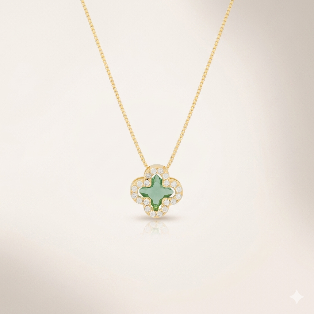 Colar Trevo Zircônias | Folheado Ouro 18k