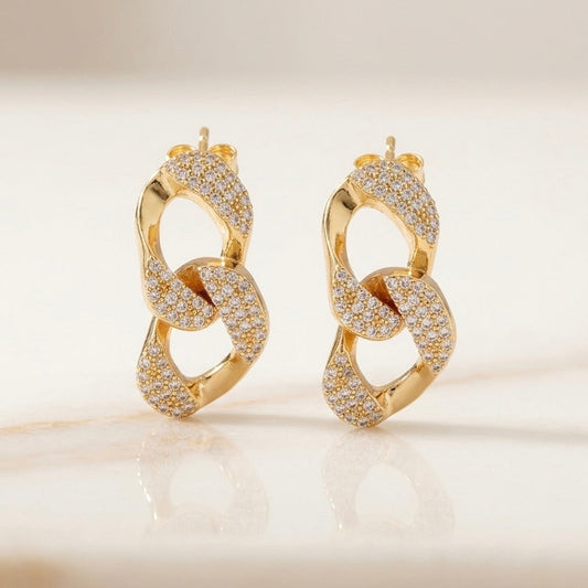 Brinco Elos com Zircônias | Folheado Ouro 18k