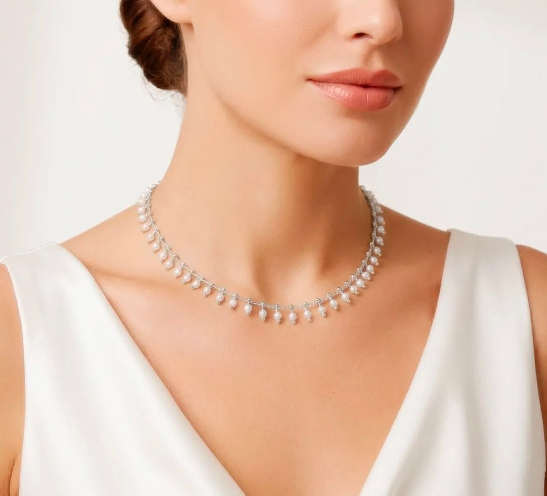 Choker Pérolas Delicadas | Folheado Prata 1000