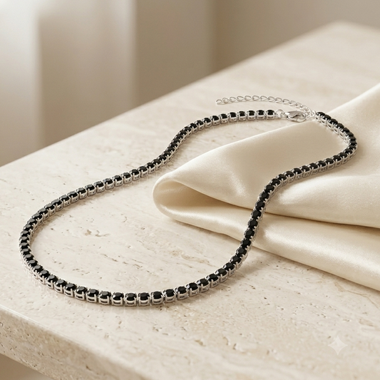 Colar Choker Riviera de Zircônias | Folheado Prata 1000 - Preto