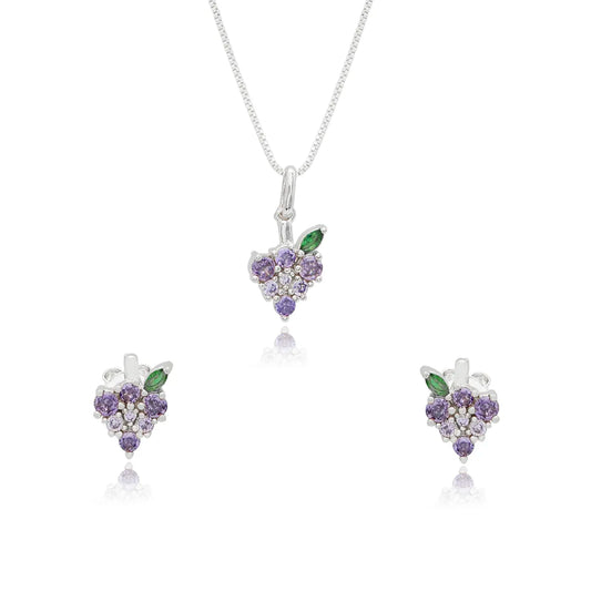 Conjunto Cacho de Uva Cravejado com Zircônias | Prata 1000