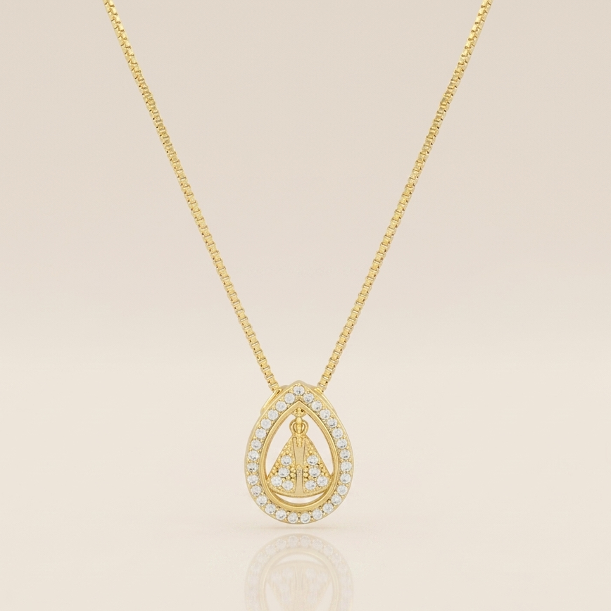 Gargantilha Nossa Senhora Aparecida Cravejada com Zircônias | Folheado Ouro 18k
