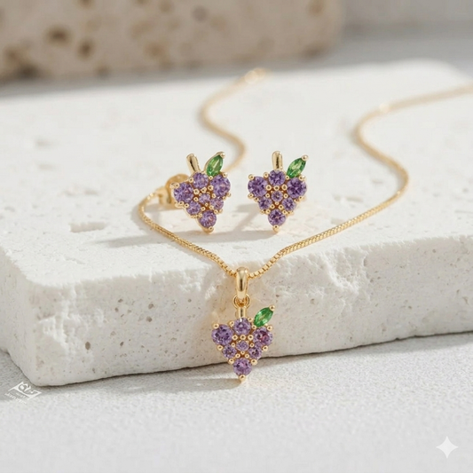 Conjunto Cacho de Uva Cravejado com Zircônias | Folheado Ouro 18K