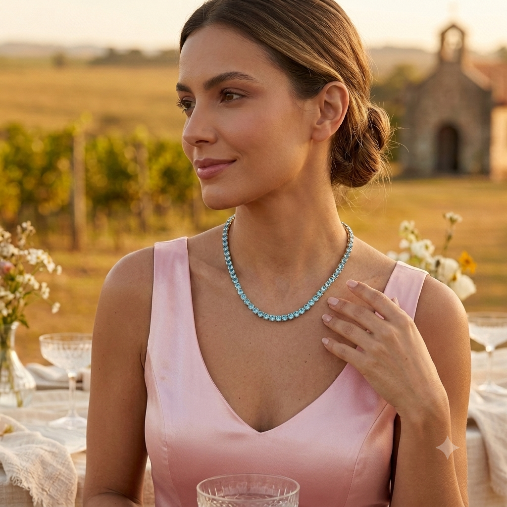 Colar Choker Riviera de Zircônias | Folheado Ouro 18k - Azul