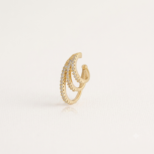 Brinco Piercing Fake 3 Fios com Zircônias | Folheado Ouro 18k