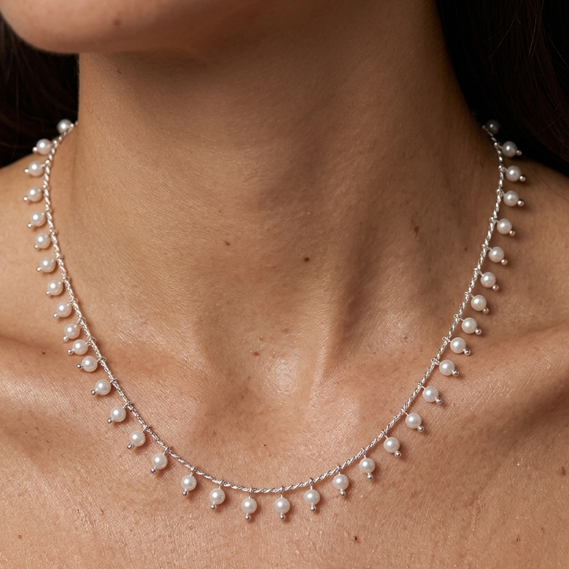 Choker Pérolas Delicadas | Folheado Prata 1000
