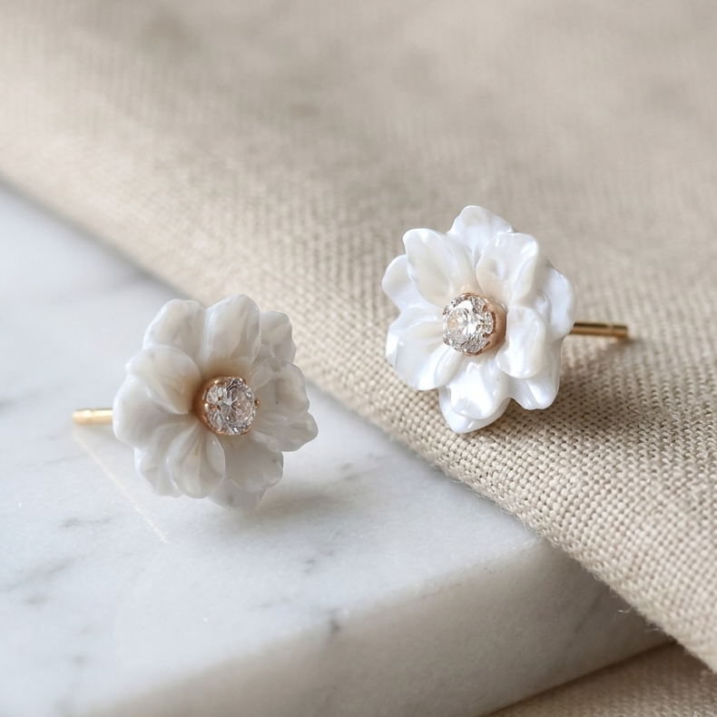 Brinco Flor com Ponto de Luz de Zircônia | Folheado Ouro 18k - Branco