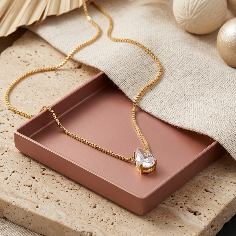 Colar Gota Zircônia | Folheado Ouro 18k