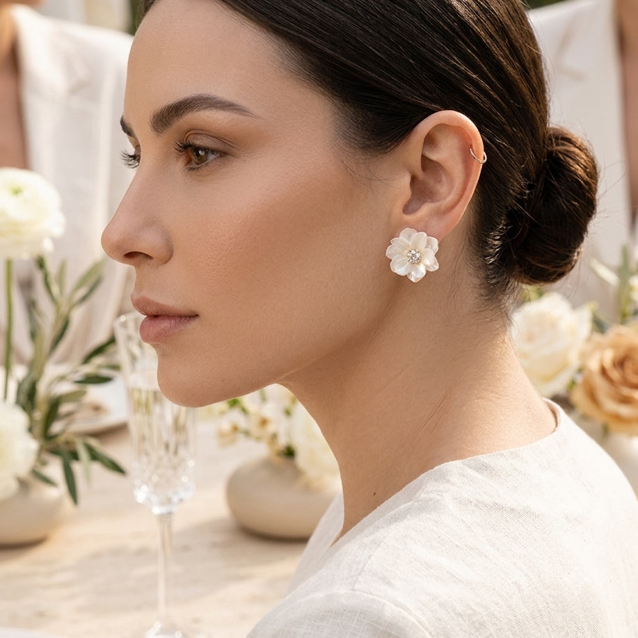 Brinco Flor com Ponto de Luz de Zircônia | Folheado Ouro 18k - Branco