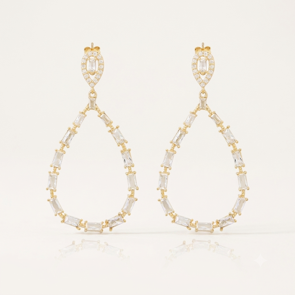 Brinco Pendente Gota Cravejada com Zircônias | Folheado Ouro 18k