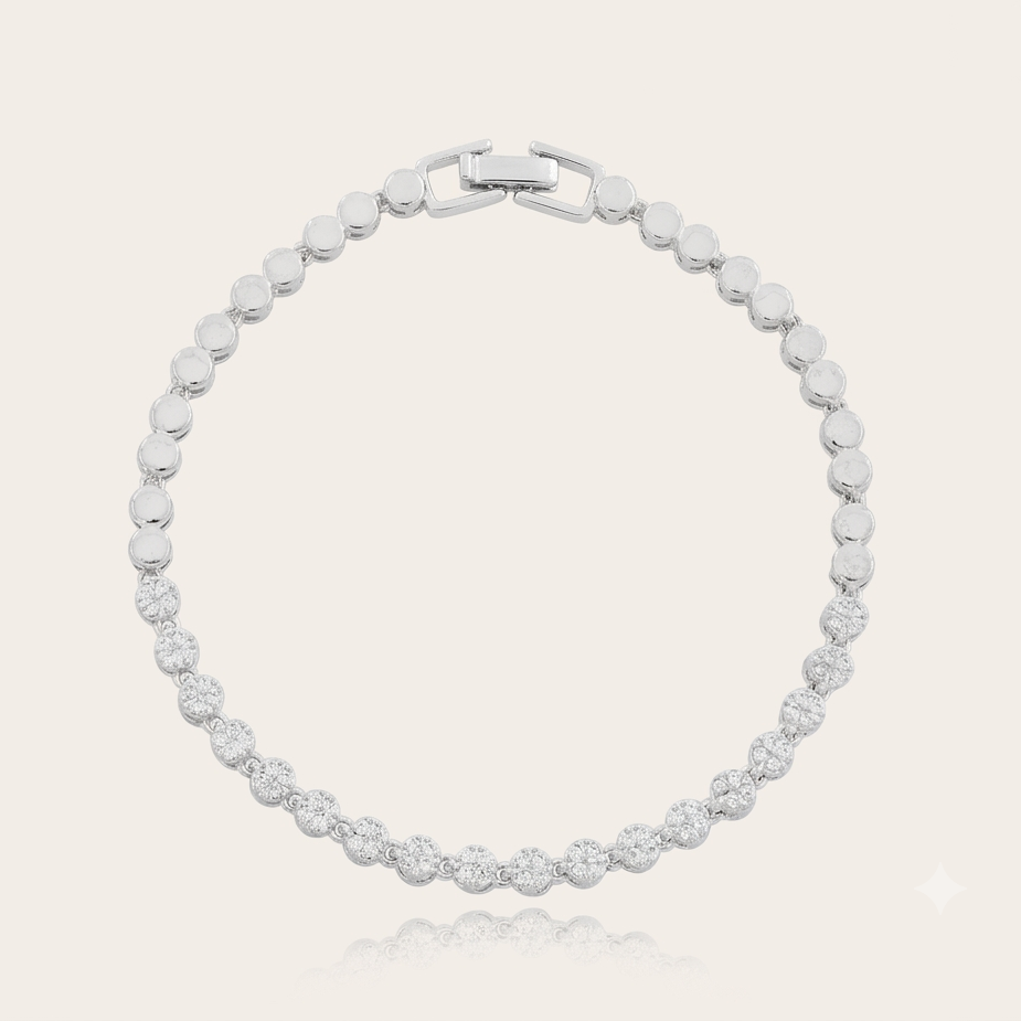 Pulseira com Círculos Cravejados de Zircônias | Folheado Ródio Branco